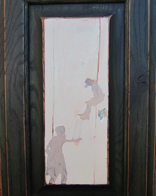 Wood Panel Falling Figures 17×11