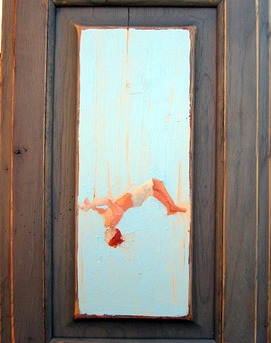 SOLD! – Wood Panel Falling Figure